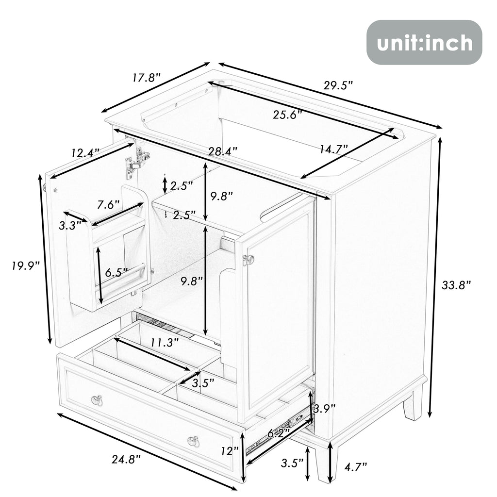 30-Inch Gray Bathroom Vanity Base with Storage – Cabinet Only
