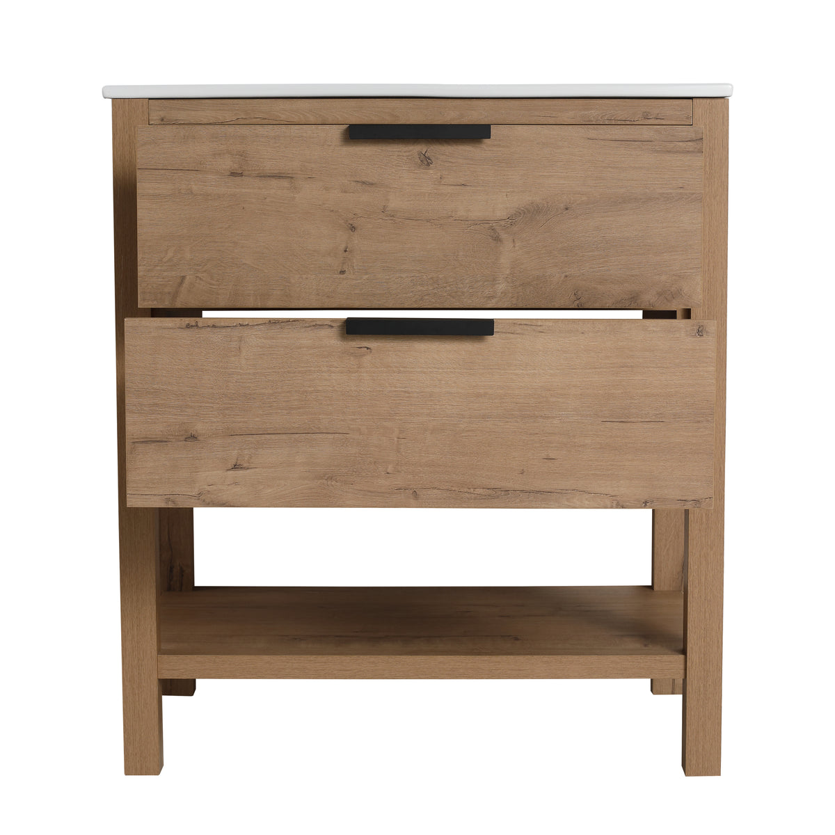30" Freestanding Bathroom Vanity in Oak Finish with 2 Soft-Close Drawers