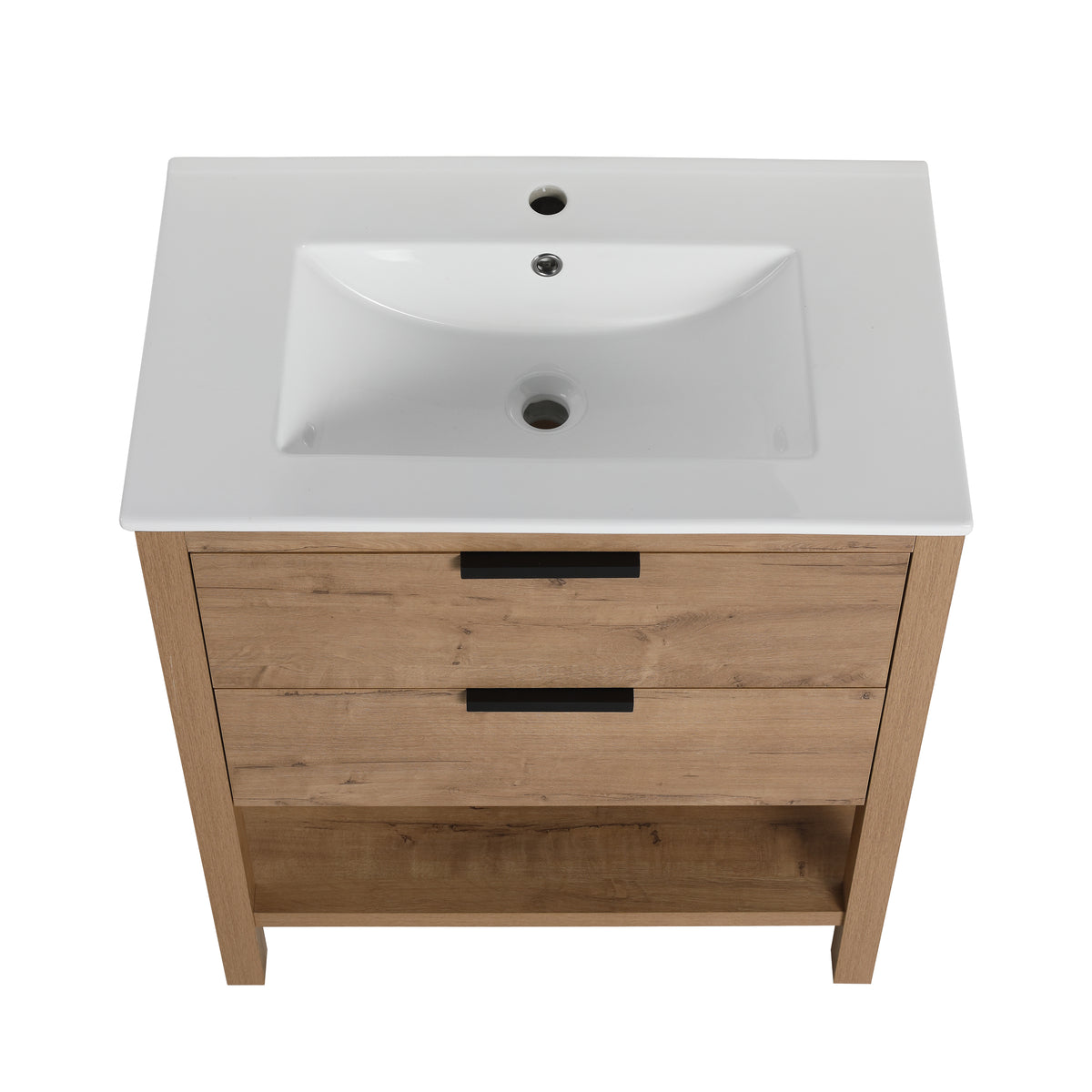 30" Freestanding Bathroom Vanity in Oak Finish with 2 Soft-Close Drawers