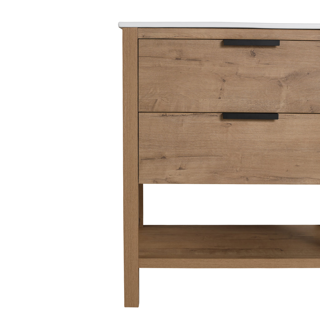 30" Freestanding Bathroom Vanity in Oak Finish with 2 Soft-Close Drawers